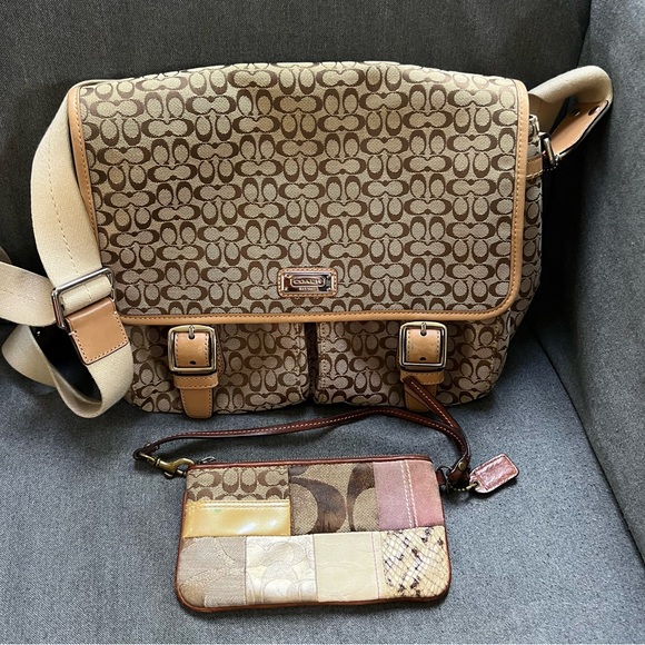 Coach Other - Coach Tan and Brown Signature Messenger Bag, come with Coach clutch.